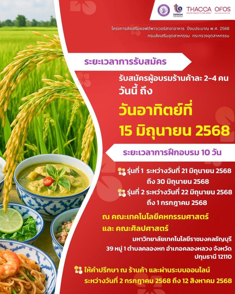 ขอเชิญชวนเข้าร่วมโครงการ "พัฒนาร้านอาหารเชฟชุมชน อาหารถิ่นอาหารไทย" (ภาคกลางและตะวันออก) ประจำปี 2568