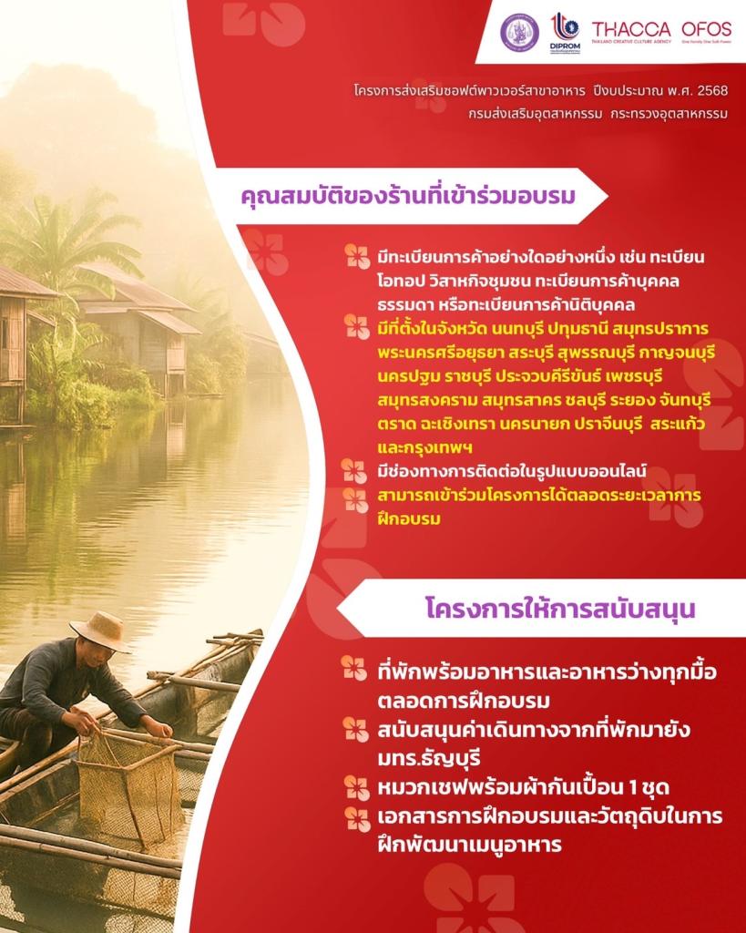 ขอเชิญชวนเข้าร่วมโครงการ "พัฒนาร้านอาหารเชฟชุมชน อาหารถิ่นอาหารไทย" (ภาคกลางและตะวันออก) ประจำปี 2568