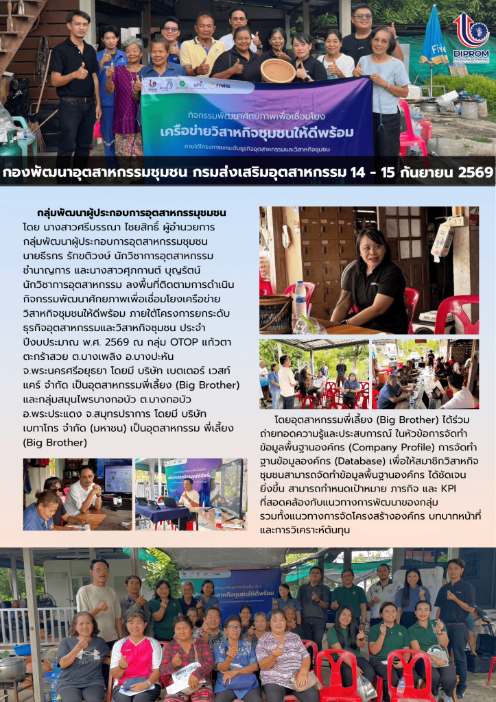 กองพัฒนาอุตสาหกรรมชุมชน ลงพื้นที่หนุนเครือข่ายวิสาหกิจชุมชนอยุธยาและสมุทรปราการเติบโตอย่างยั่งยืน