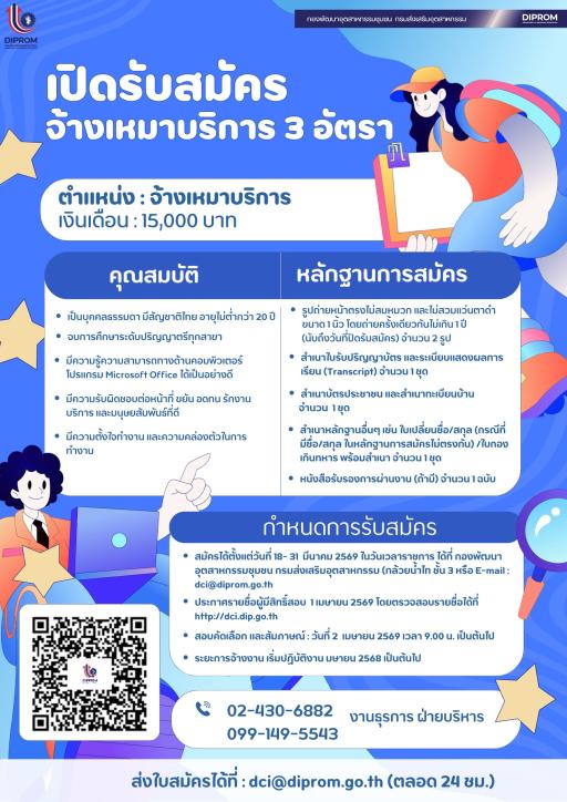 ประกาศ รับสมัครบุคคลเพื่อปฏิบัติงานจ้างเหมาบริการบุคคล จำนวน 3 อัตรา